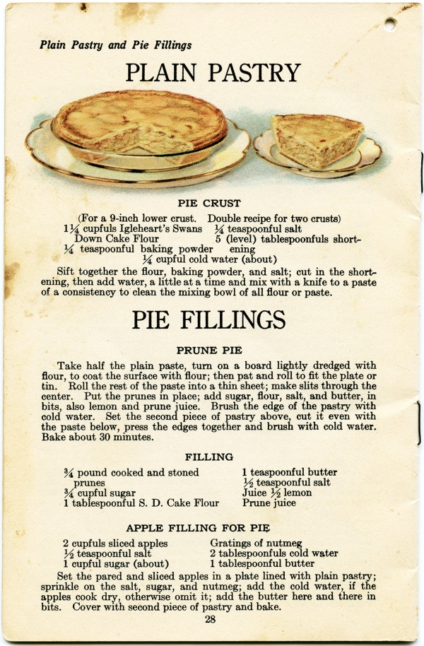 Igleheart’s Cake Secrets, 1922.,Apple Filling for Pie and crust recipe